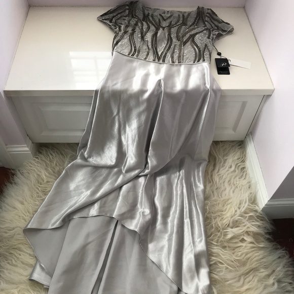 ADRIANNA PAPELL Embroidered Satin Hi-lo Gown - Picture 2 of 12